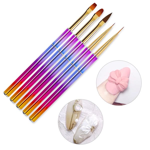 

new 5pcs/set nylon brown color nails pen brushes for manicure design 2021 fashion nail brush for drawing, Silver