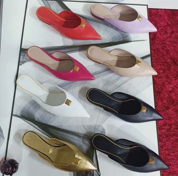 

fashion women sandals rivet slippers bohemian diamond pointed slippers woman flats flip flops shoes summer beach slides sandals shoe10 10, Black