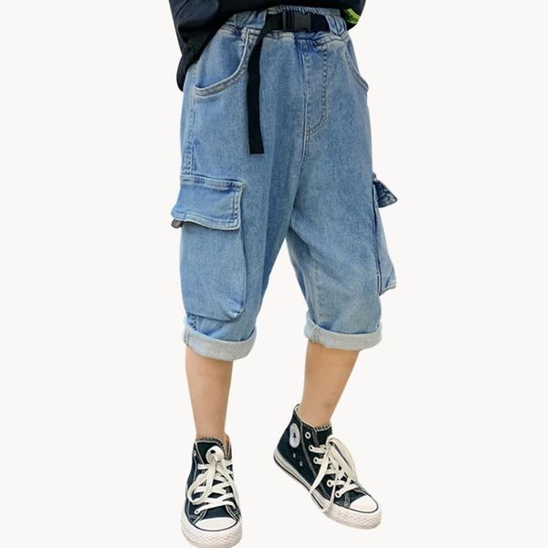 

jeans summer boy casual style boys short pants cuffs children's teenage clothing, Blue