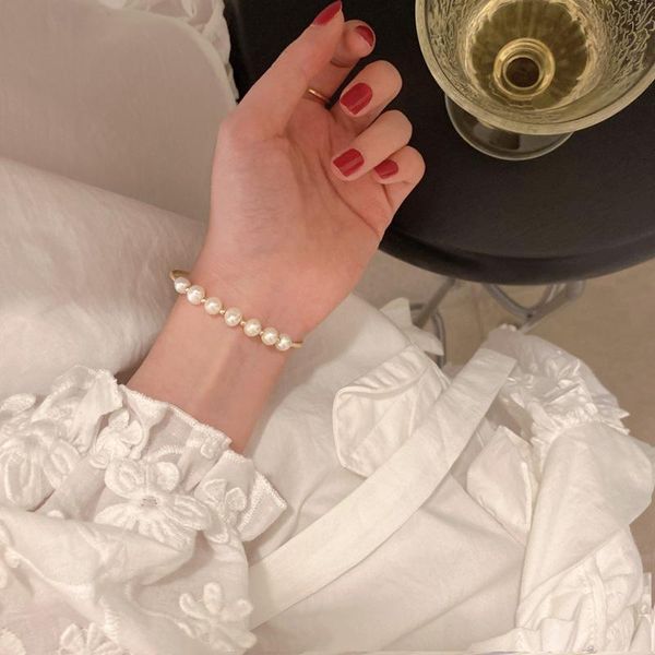 

beaded, strands summer style golden simple imitation pearl bracelet, pastoral beaded charm bracelet for women, Black