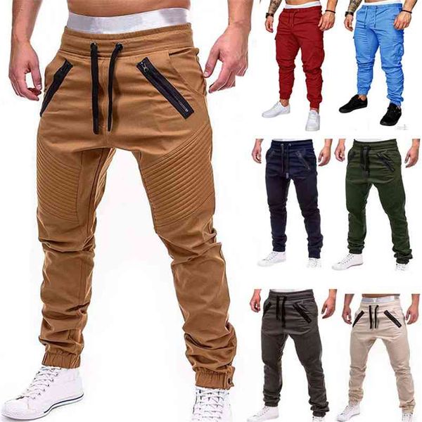 Erkekler Rahat Joggers Pantolon Katı İnce Kargo Sweatpants Erkek Çok Cep Pantolon Erkek Spor Hip Hop Harem Kalem Pantolon 210723