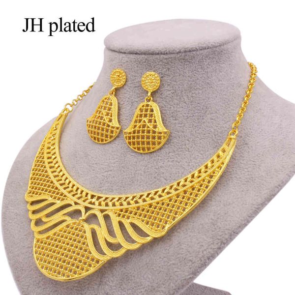

jewelry sets dubai new luxury 24k gold color ornament jewellery for women women's necklace earrings african wife gift, Black