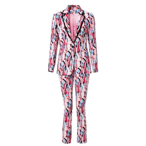 

women's two piece pants 2021 spring and summer long-sleeved printed small suit jacket pencil high waist temperament two-piece, White