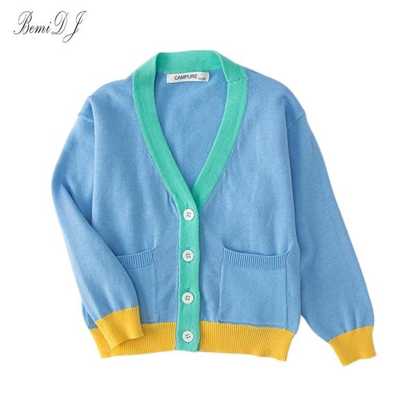 

pullover autumn toddler girl sweater baby boy clothes girls knitted v-neck cardigan kids candy colors christmas children, Blue