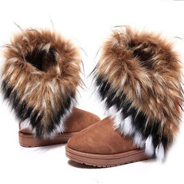

boots 2021 women's ankle snow faux fur lined winter warm casual comfort flat shoes round-toe slip on mid calf knee, Black