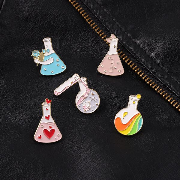 

beaker enamel pins bottle of galaxy rainbow pink heart bowknot metal brooches badges pins up gift for science lover, Blue