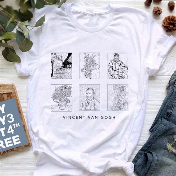 

van gogh printing harajuku women t shirt funny white drawing short sleeved large size loose o neck female tee