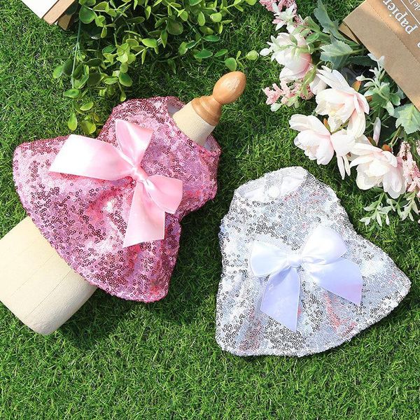 

dog apparel sequins princess dresses summer small clothes ropa perro chihuahua bow-knot skirt cute puppy dress yorkshire pet