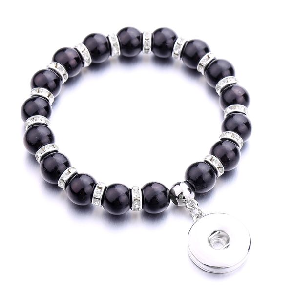 

women charms snap button bracelet acrylic beads hand strand bracelets jewelry fit diy 18mm ginger snaps elastic bangle, Black