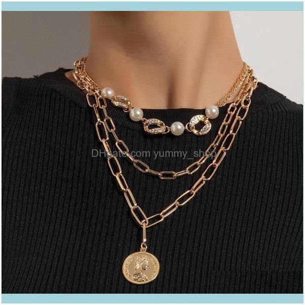 

necklaces & goth mtilayer baroque pearl choker for women men thick crystal pendants cuban link chains necklace jewelry drop delivery 2021 cy, Silver