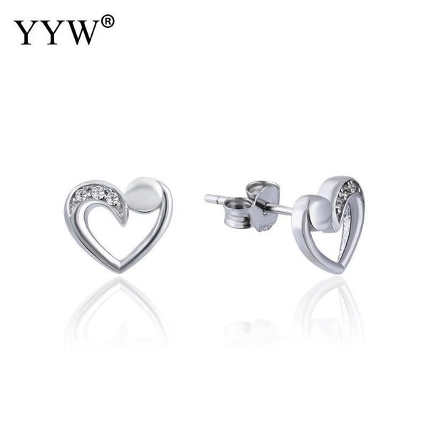 

stud 925 sterling silver earrings heart micro pave cubic zirconia & for woman 1mm approx 0.5mm 1/pair sold by pair, Golden;silver