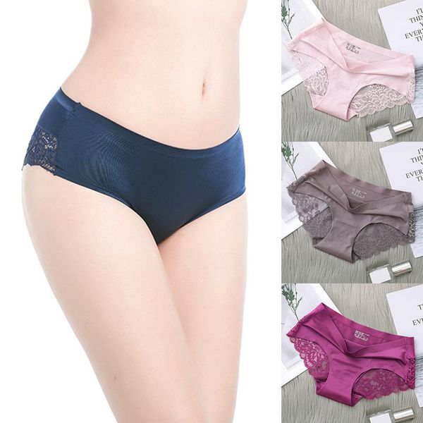 

gym clothing large size briefs 2021 women ice silk lace print transparent brief pure color soft underwear underpants breathable panties, White;black