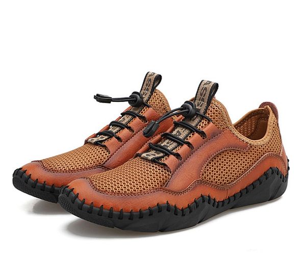 

sandals men breathable mesh with hole cow leather shoes male comfortable soft translucent sole men's casual shoe, Black