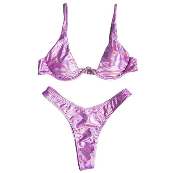 

women brazilian bikini set holographic metallic push up underwire swimsuit d0lb