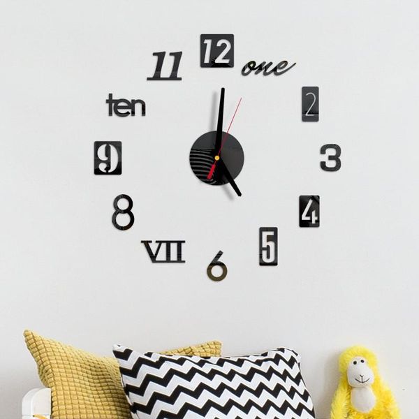 

wall clocks 2021 3d number clock home office diy decor acrylic watches self-adhesive mirror surface sticker j50