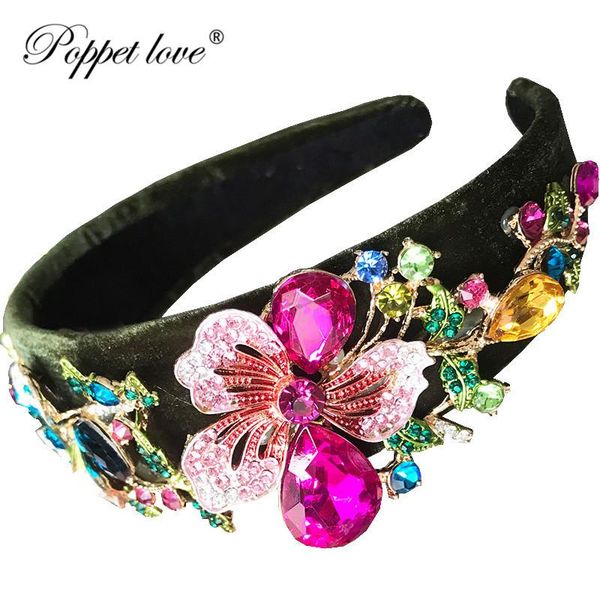 

hair clips & barrettes royal wide side flannel inlaid crystal flowers colorful baroque headband for women wedding accessories g, Golden;silver
