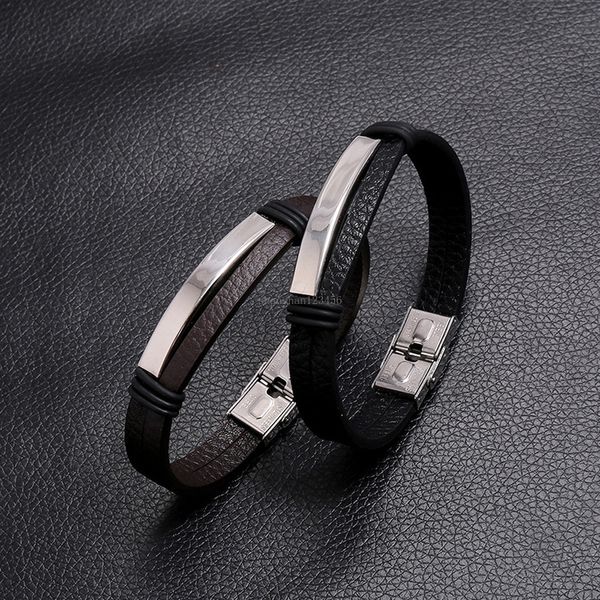 Pulseiras de couro marrom preto esmalte em branco aço inoxidável fivela de pulseira pulseira pulseira mangueira homens jóias de moda de moda e areia