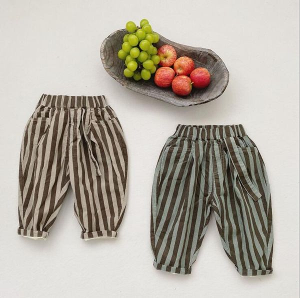 

trousers 2021 girls boys striped long pants cotton autumn cool kids, Blue