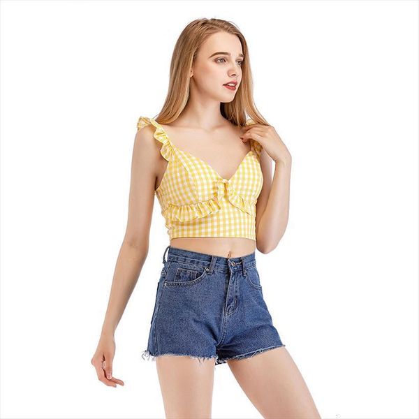 

strap flounce hem women tanks crop camisole v neck solid simple camis summer, White