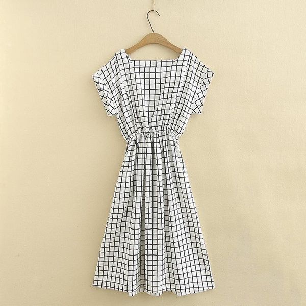 

Plus Size Dresses XL-4XL Women's Plaid Long Dress Casual Vintage Summer, Black