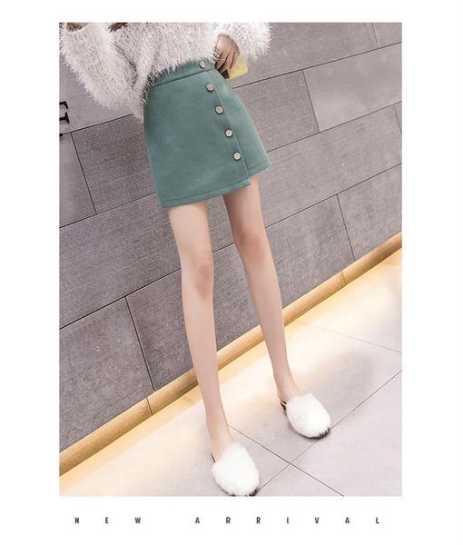 

skirts autumn winter women woolen female high wasit office ol a-line skirt vintage solid slim mini casual short 578, Black