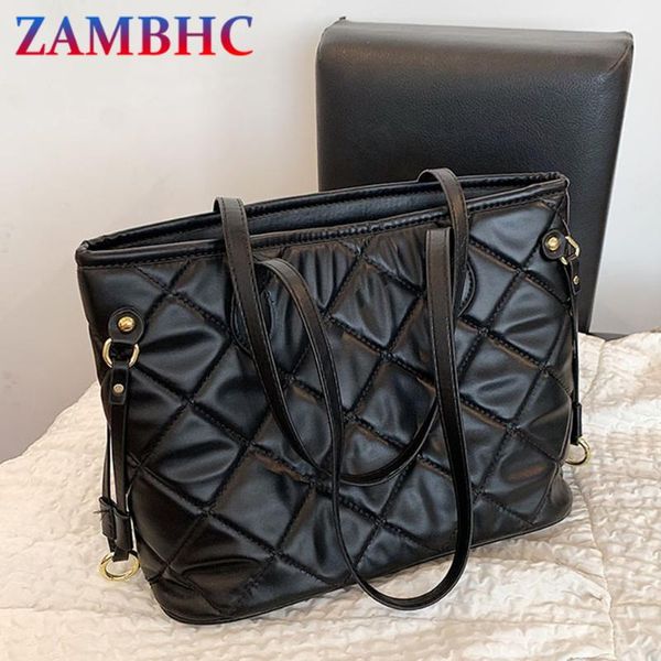 

evening bags soft leather shoulder for women 2021 large capacity ladies shopping bag fashion diamond lattice winter female hand