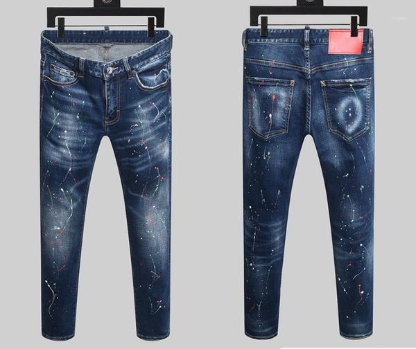 

men's jeans european brand men italy pants design stretch slim denim trousers blue hole for 8254