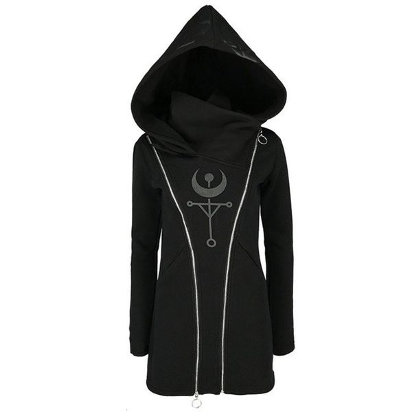 

women's jackets jacaran wears women's hoodies, double zipper, moon print, punk style, long hooded jacket, fashion autumn , plus si, Black;brown