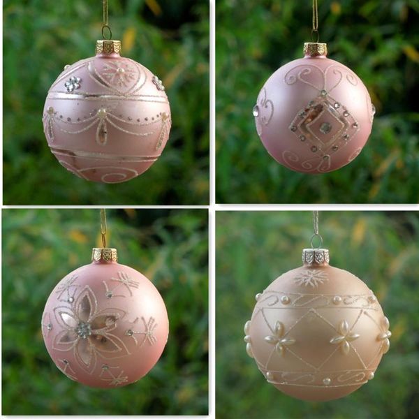 

party decoration 16pcs/pack diameter=8cm different design pink glass ball christmas day hanging pendant festival wedding friend gift