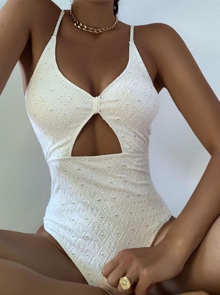 

2021 lace print monokini bandage one piece swimsuit women swimwear female hollow out bodysuit bathing suit beach wear