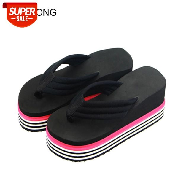 

lcizrong summer women sandals 5 colors beach high platform shoes mixed colors leisure flip flops non-slip casual sandals female #1k31, Black