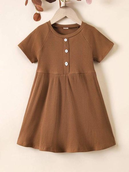 

toddler girls ribbed knit fake button raglan sleeve dress she, Red;yellow