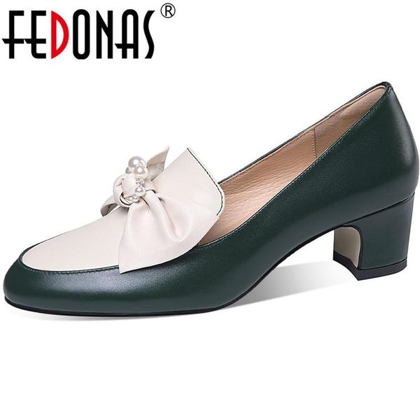 

dress shoes fedonas butterfly knot for women 2021 spring est high heels pumps classic genuine leather working woman, Black