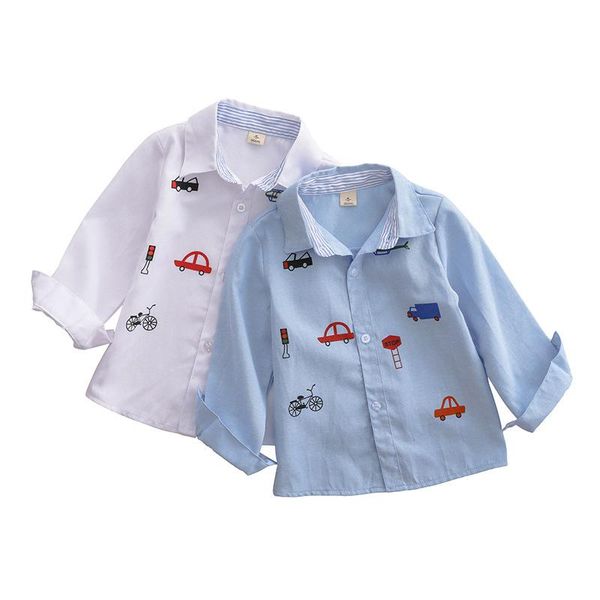 

shirts spring autumn 2021 boys long sleeve with ccartoon car print kids tees white blouse, White;black