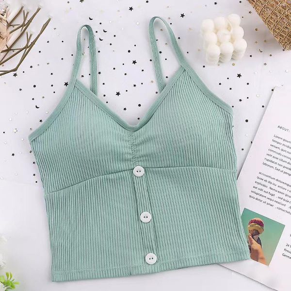 

cotton camis women tank knit korean style vintage buttons camisoles womens outwear fashion all match vest 2021 new, White