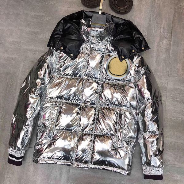 

fashion womens coats silver reflective button decorative hooded down jackets outdoor warm wear two styles, Black