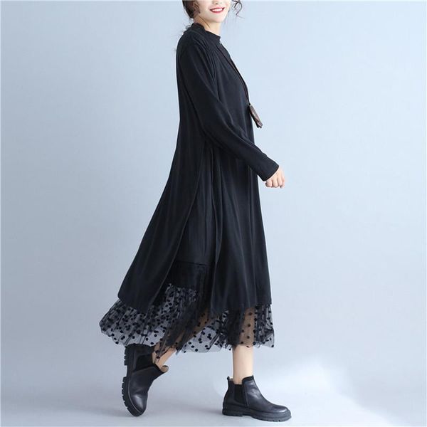 

maternity dresses women's autumn solid color spliced mesh plus size dress long-sleeve slim and comfortable double layer for pregnant wo, White