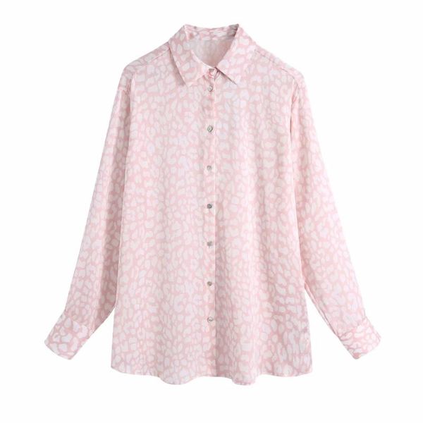 

women's blouses & shirts women leopard print long sleeve pink shirt female turndown collar blouse casual lady loose blusas s8732, White