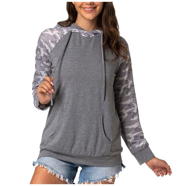

women's hoodies & sweatshirts ostrich camouflage print patchwork hoodie women hooded long sleeve with pocket drawstring, Black