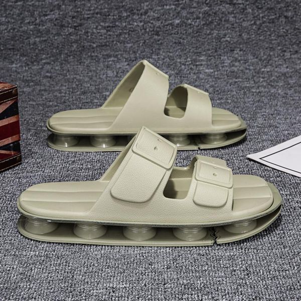 

high end all air cushion mens slippers summer wear fashion soft bottom antiskid flip flops ins outdoor harajuku leisure time, Black