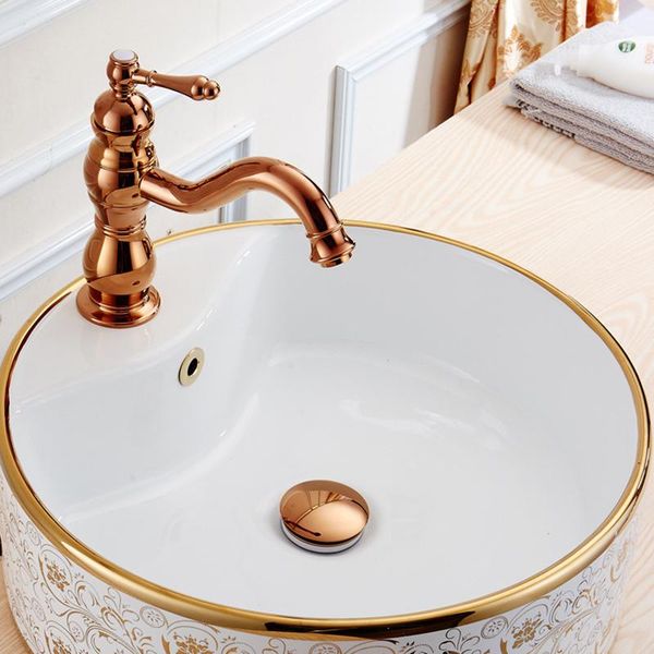 

other bath & toilet supplies rose gold copper bathroom lavatory vanity vessel sink drains, up drain ser,brushed gold/mablack /gun gr