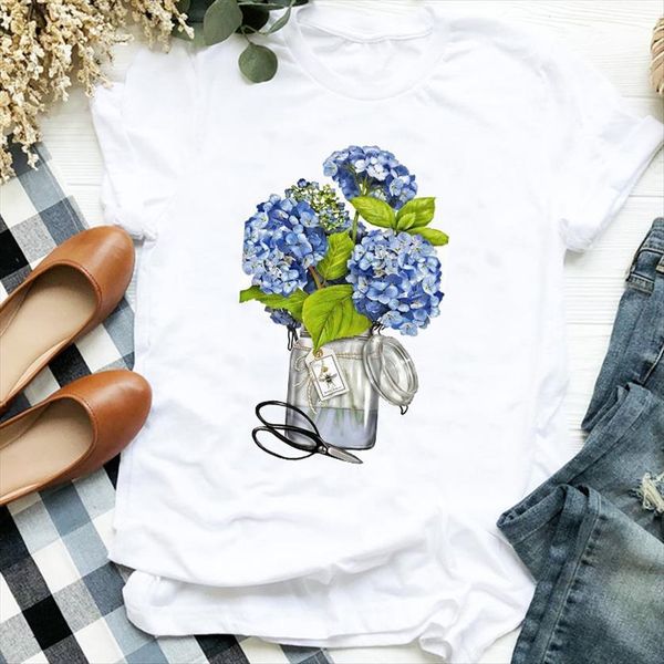 

fashion 90s vintage cute flower womens floral tee graphic, White