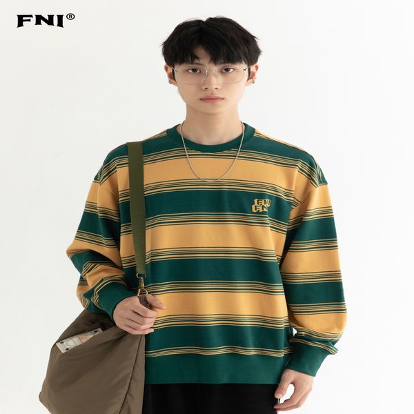 

men's and women's vintage stripe crew neck sweater, multifunctional casual shirt, with lock color, suitable for autumn lovers, White;black