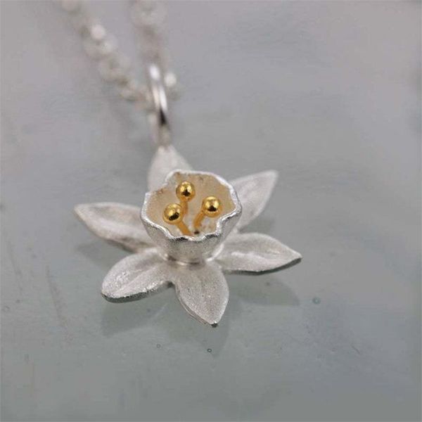 

pendant necklaces fashion elegant daffodil double color clavicle chain temperament charm women necklace party gifts, Silver