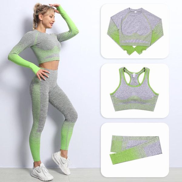 

yoga outfit 3pcs/set pants bra long sleeve set high elastic workout women fitness clothing sports wear + leggings