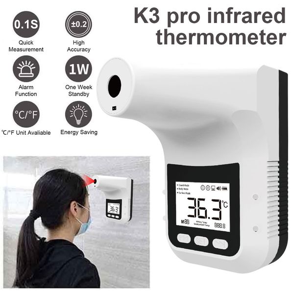 

k3 pro digital non-contact infrared thermometer front hand temperature sensor laser gun with wall mounted fever alarm
