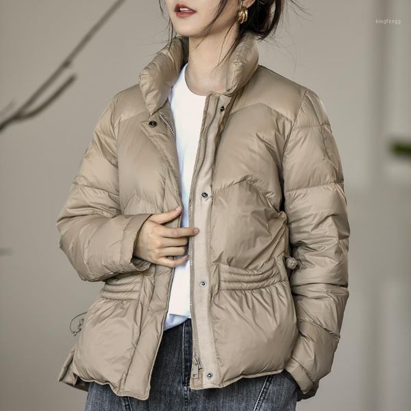 

women's down & parkas 2021 women autumn winter retro white duck coats female light thin warm jackets ladies stand collar short outwear, Black
