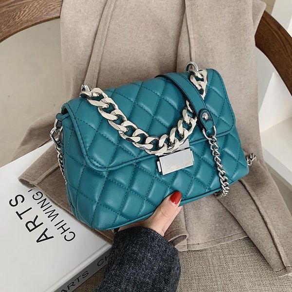 

brand designer fashion women's silver chain small flap crossbody bag 2021 winter shoulder handbags pu leather totes