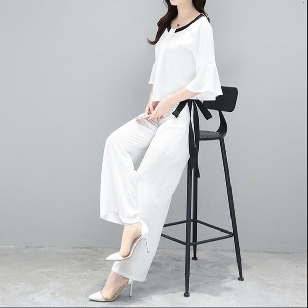 

korean version of the new women summer chiffon western-style ladies'blouse two-piece wide leg suit al7741 iqrp, Gray