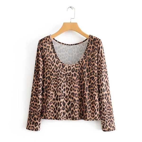 

women's blouses & shirts 2021 women fashion leopard printed vintage animal print o-neck female casual chic, White